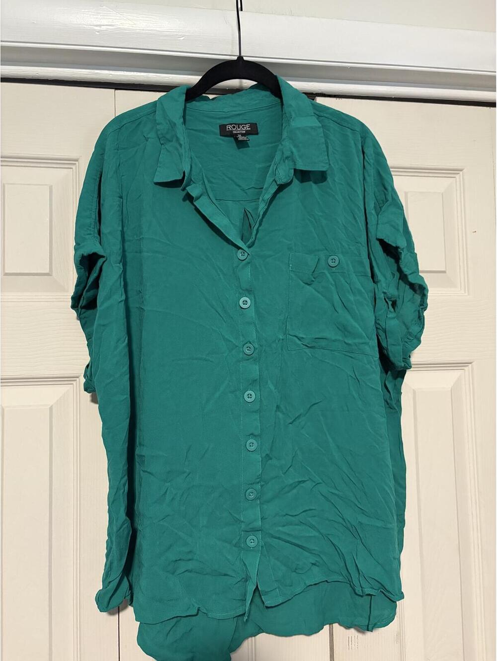 Vintage Green Rayon Button Down Blouse